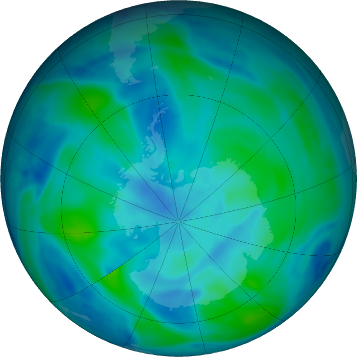Antarctic ozone map for 16 March 2017